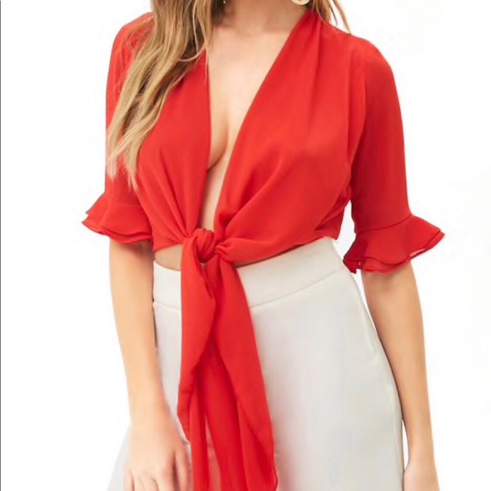 Forever 21 crop tie blouse